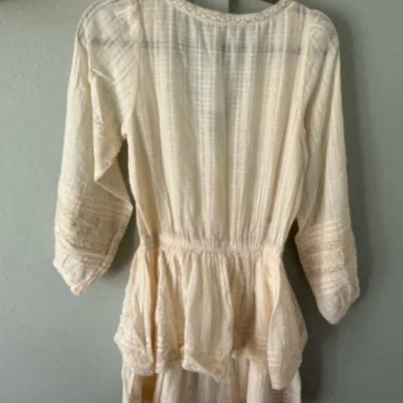 American Eagle Outfitters Cream Gauze Tiered Dress with Crochet Trim - Picture 3 of 3